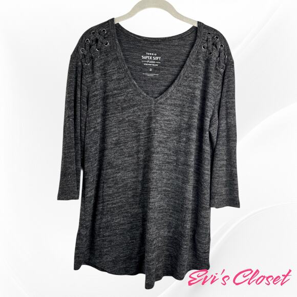 Torrid Women's Soft Plush V Neck Lace Up Sweater Grey Sz Torrid 0 12-L - Picture 2 of 8